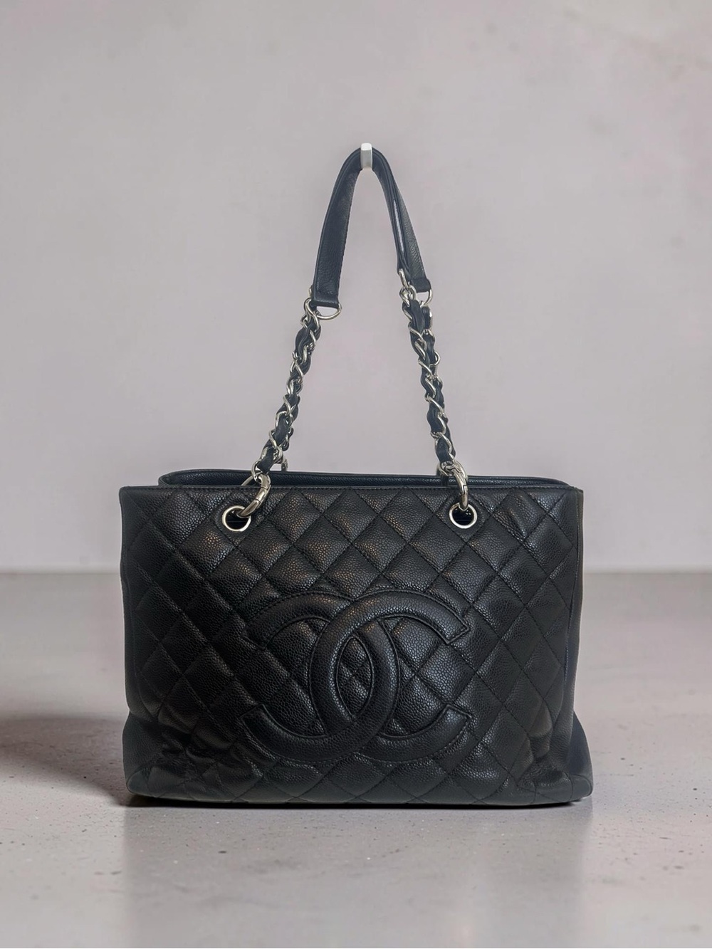 Chanel Grand Shopping Tote (GST) with silver hardware and large CC logo